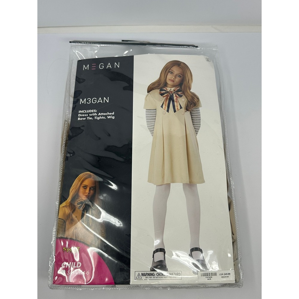 Spirit Halloween M3GAN Costume Child Small 4-6 Dress Wig Tights Horror Movie A9
